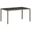 Világosszürke polyrattan üveglapos kerti asztal 150x90x75 cm