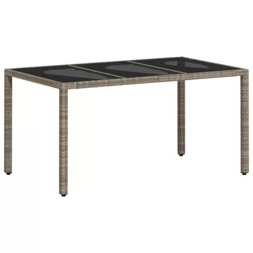 Világosszürke polyrattan üveglapos kerti asztal 150x90x75 cm