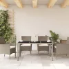 Világosszürke polyrattan üveglapos kerti asztal 150x90x75 cm
