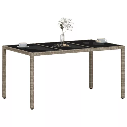 Világosszürke polyrattan üveglapos kerti asztal 150x90x75 cm
