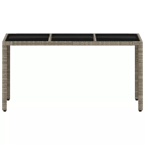 Világosszürke polyrattan üveglapos kerti asztal 150x90x75 cm