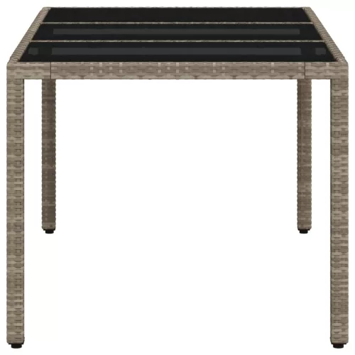 Világosszürke polyrattan üveglapos kerti asztal 150x90x75 cm