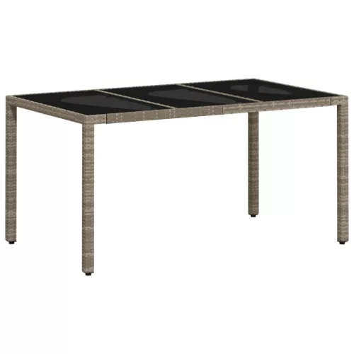 Világosszürke polyrattan üveglapos kerti asztal 150x90x75 cm