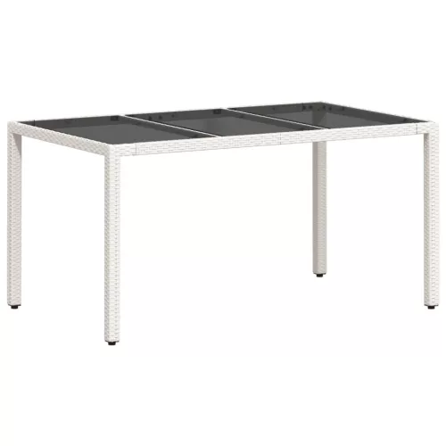 Fehér polyrattan üveglapos kerti asztal 150 x 90 x 75 cm