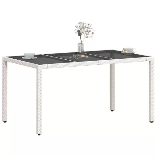 Fehér polyrattan üveglapos kerti asztal 150 x 90 x 75 cm