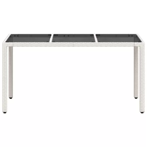 Fehér polyrattan üveglapos kerti asztal 150 x 90 x 75 cm