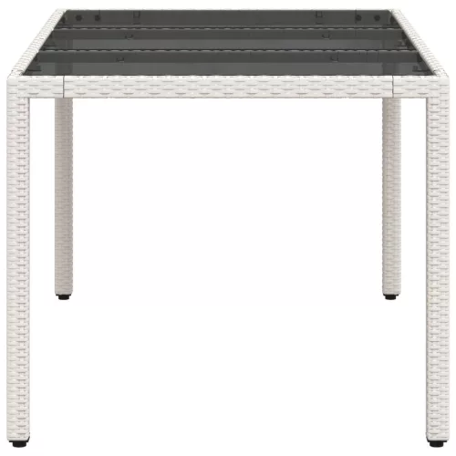Fehér polyrattan üveglapos kerti asztal 150 x 90 x 75 cm
