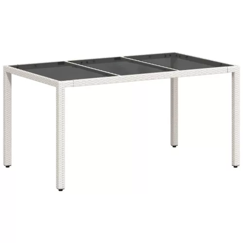 Fehér polyrattan üveglapos kerti asztal 150 x 90 x 75 cm