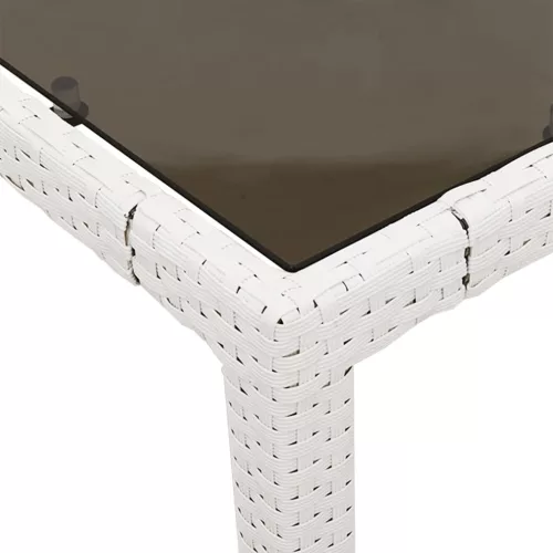 Fehér polyrattan üveglapos kerti asztal 150 x 90 x 75 cm