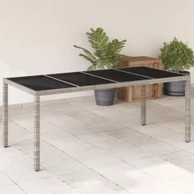   Világosszürke polyrattan üveglapos kerti asztal 190x90x75 cm