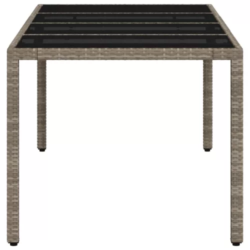 Világosszürke polyrattan üveglapos kerti asztal 190x90x75 cm