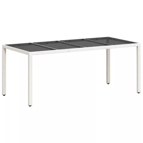 Fehér polyrattan üveglapos kerti asztal 190 x 90 x 75 cm