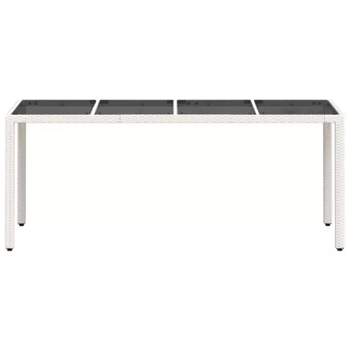 Fehér polyrattan üveglapos kerti asztal 190 x 90 x 75 cm