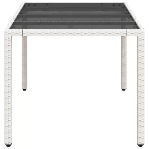 Fehér polyrattan üveglapos kerti asztal 190 x 90 x 75 cm