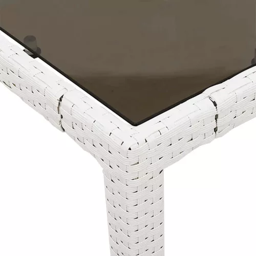 Fehér polyrattan üveglapos kerti asztal 190 x 90 x 75 cm