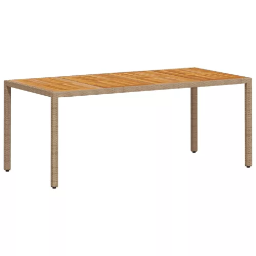Bézs polyrattan és akácfa kerti asztal 190 x 90 x 75 cm