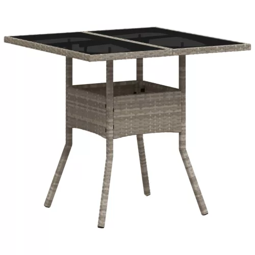 Világosszürke polyrattan üveglapos kerti asztal 80 x 80 x 75 cm