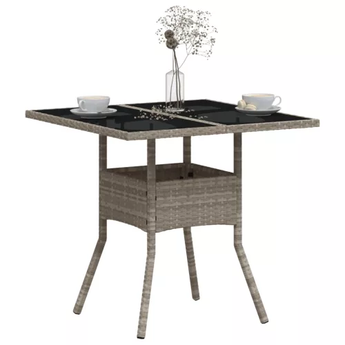 Világosszürke polyrattan üveglapos kerti asztal 80 x 80 x 75 cm