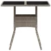 Világosszürke polyrattan üveglapos kerti asztal 80 x 80 x 75 cm