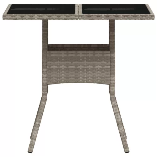 Világosszürke polyrattan üveglapos kerti asztal 80 x 80 x 75 cm