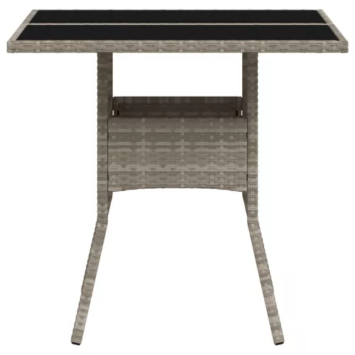 Világosszürke polyrattan üveglapos kerti asztal 80 x 80 x 75 cm