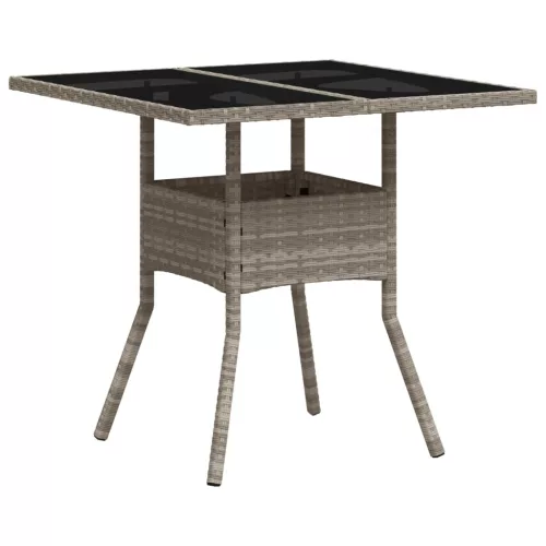 Világosszürke polyrattan üveglapos kerti asztal 80 x 80 x 75 cm