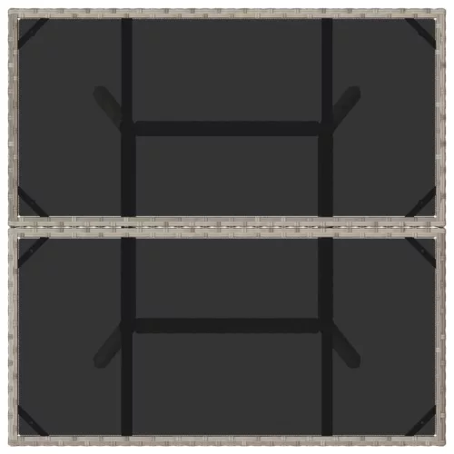 Világosszürke polyrattan üveglapos kerti asztal 80 x 80 x 75 cm