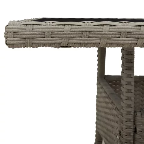 Világosszürke polyrattan üveglapos kerti asztal 80 x 80 x 75 cm