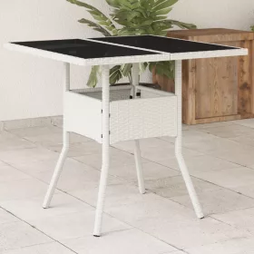 Fehér polyrattan üveglapos kerti asztal 80 x 80 x 75 cm