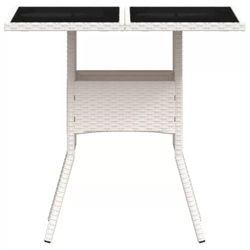 Fehér polyrattan üveglapos kerti asztal 80 x 80 x 75 cm