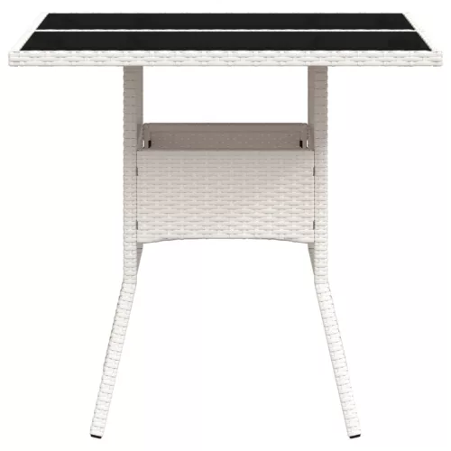 Fehér polyrattan üveglapos kerti asztal 80 x 80 x 75 cm