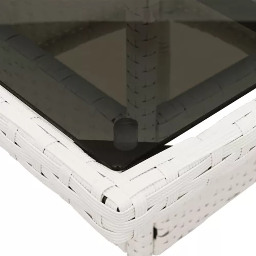 Fehér polyrattan üveglapos kerti asztal 80 x 80 x 75 cm