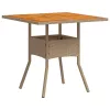 Bézs polyrattan és akácfa kerti asztal 80 x 80 x 75 cm