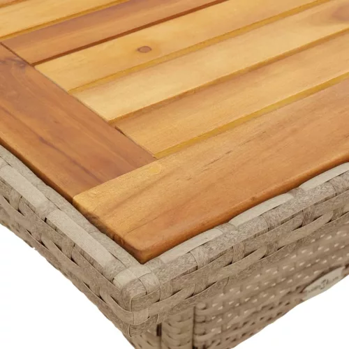 Bézs polyrattan és akácfa kerti asztal 80 x 80 x 75 cm