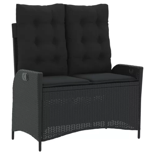 Fekete polyrattan dönthető kerti pad párnával