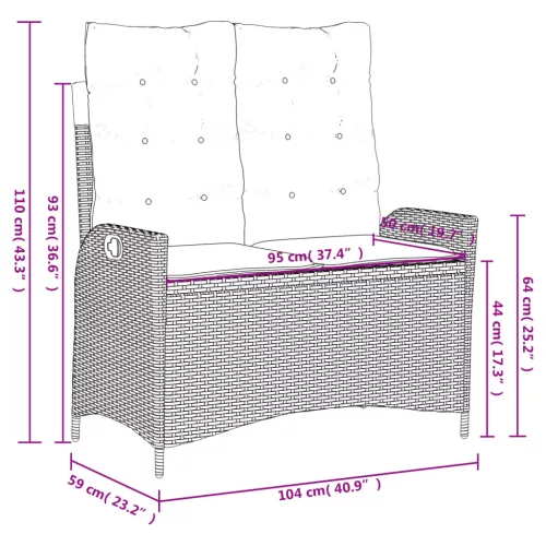 Fekete polyrattan dönthető kerti pad párnával