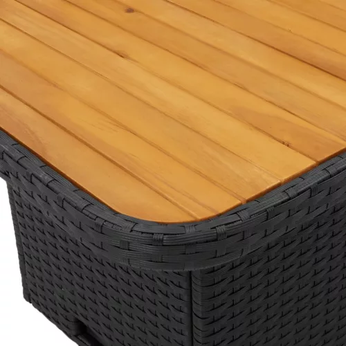 Fekete polyrattan és akácfa kerti asztal 80 x 80 x 71 cm