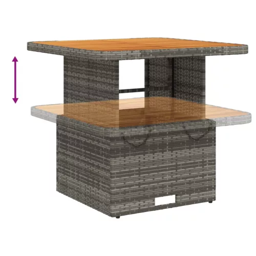 Szürke polyrattan és akácfa kerti asztal 80 x 80 x 71 cm