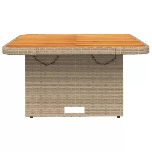 Bézs polyrattan és akácfa kerti asztal 80 x 80 x 71 cm