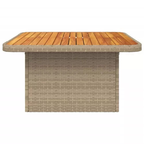 Bézs polyrattan és akácfa kerti asztal 80 x 80 x 71 cm