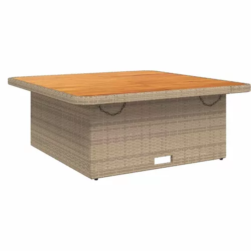 Bézs polyrattan és akácfa kerti asztal 110 x 110 x 71 cm