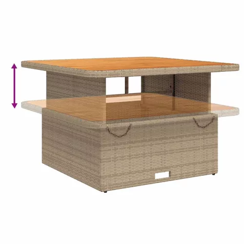 Bézs polyrattan és akácfa kerti asztal 110 x 110 x 71 cm