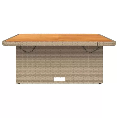 Bézs polyrattan és akácfa kerti asztal 110 x 110 x 71 cm
