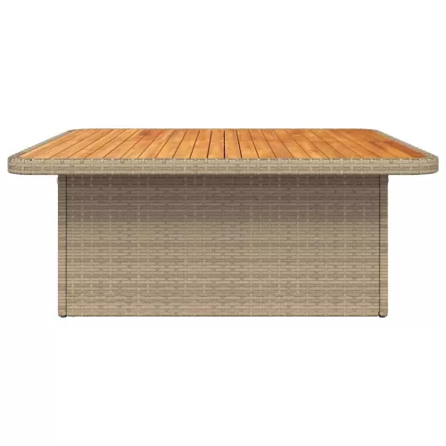 Bézs polyrattan és akácfa kerti asztal 110 x 110 x 71 cm