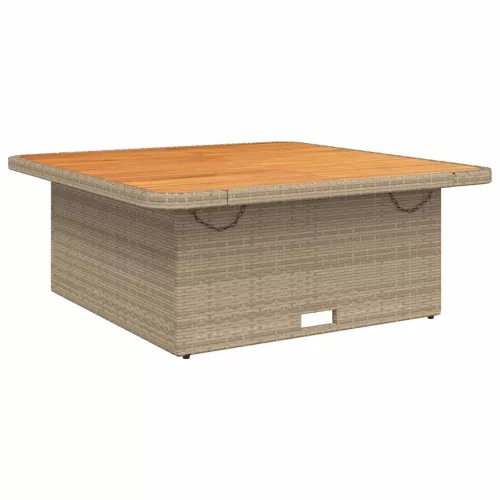 Bézs polyrattan és akácfa kerti asztal 110 x 110 x 71 cm