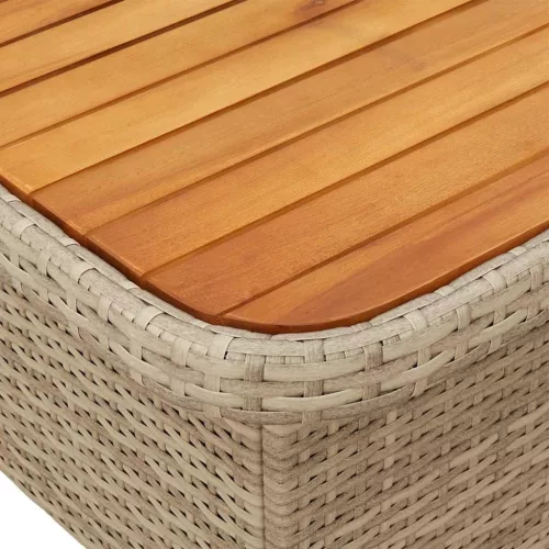 Bézs polyrattan és akácfa kerti asztal 110 x 110 x 71 cm