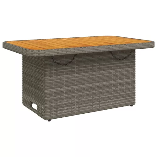 Szürke polyrattan és akácfa kerti asztal 90 x 55 x 71 cm