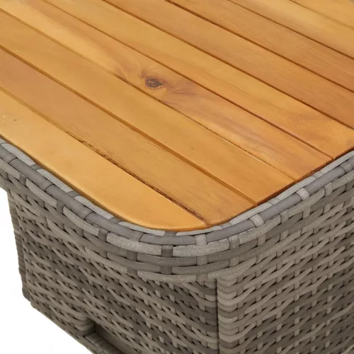 Szürke polyrattan és akácfa kerti asztal 90 x 55 x 71 cm