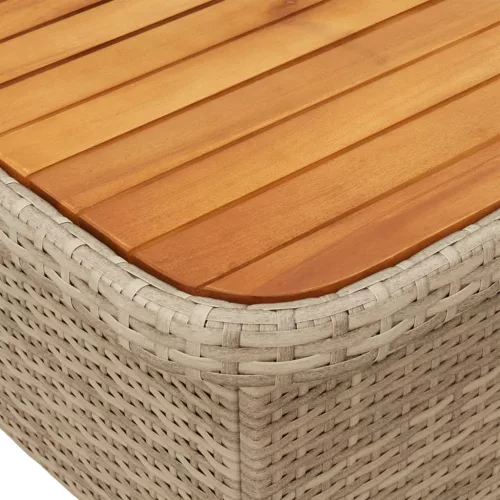 Bézs polyrattan és akácfa kerti asztal 90 x 55 x 71 cm