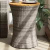 Szürke polyrattan kerti dob alakú kisasztal